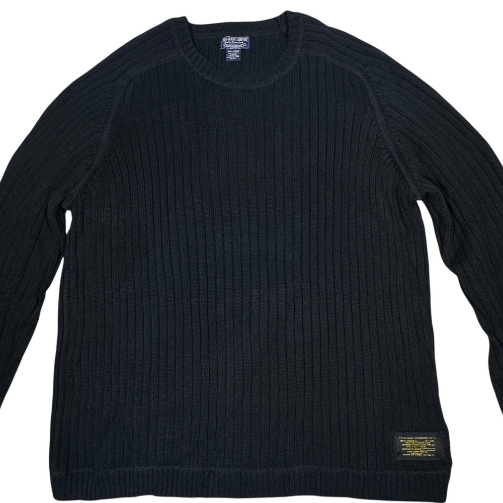 Polo Jeans Co Ralph‎ Lauren Mens XXL Navy Blue Ribbed Cotton Crewneck Sweater